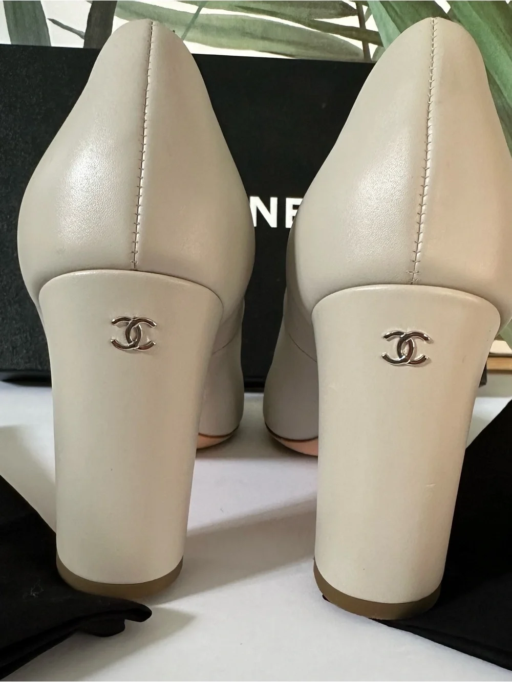 CHANEL Women's Peep-Toe Pumps with Chain Detail
